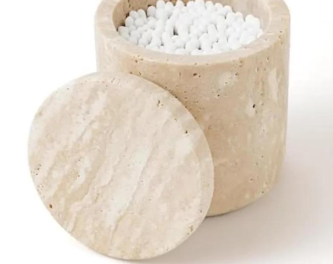 Beige Marble Storage Jar with Lid – Kitchen or Bathroom Container