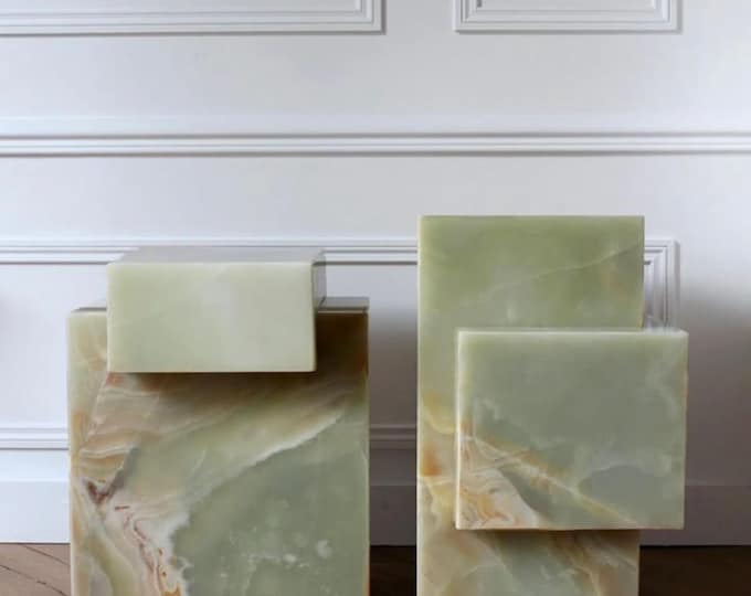 Handmade Green & Pink Onyx Table: Modern Accent Plinth, Bedside Table