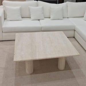 Travertine Square Marble Coffee Table with Round Slat Marble Legs