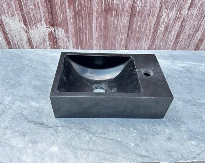 Black Marble Rectangular Sink, Granite Washbasin With Tap Hole, Counter Top Sink