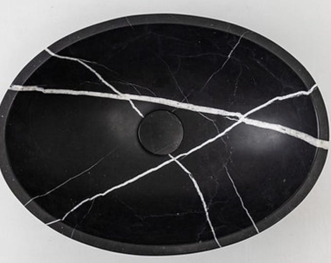 Nero Marquina Marble Oval Honed Stone Basin