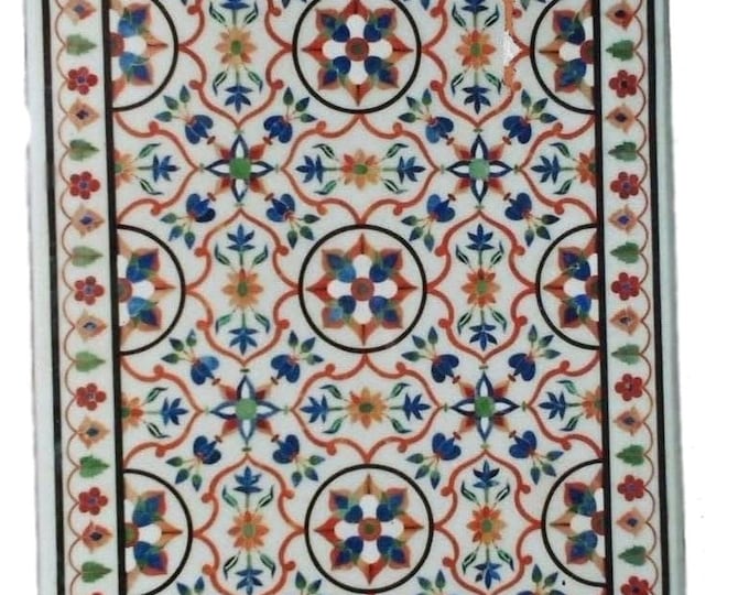 Oval Marble Inlay Table Top – Pietra Dura Floral Design (48 x 24 Inches)