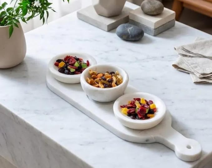 Mini Marble Serving Board with Trio Bowls
