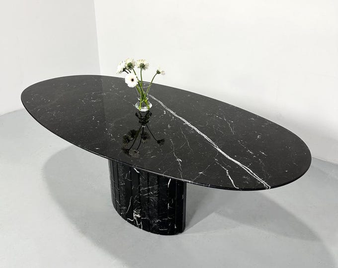 Nero Marquina Black Oval Marble Dining Table Custom size