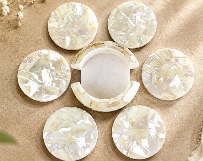 Mother of Pearl Coaster Set |  Round Table Decor | Elegant Gift for Home
