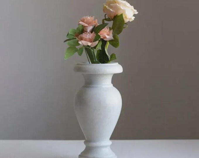 White Stone Vase – Modern Marble Bud Vase – Minimalist Decor Accent