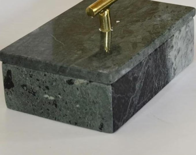 Green Marble Jewelry Box with Brass Handle | Luxury Stone Storage Box