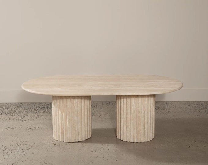Handmade Travertine Coffee Table: Modern Oval Stone Furniture