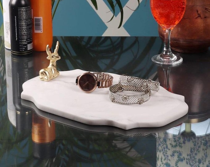 White Marble Oval Serving Tray | Minimalist Stone Tray for Kitchen, Coffee & Table Decor