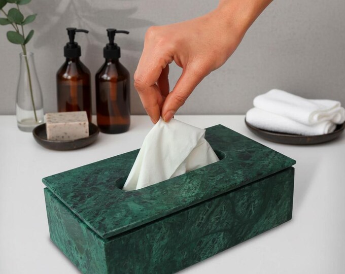 Luxury Green Marble Tissue Box Holder – Elegant Bathroom & Living Room Décor