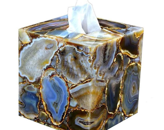 Handcrafted Agate Stone Tissue Box Cover: Luxury Bathroom Accessory