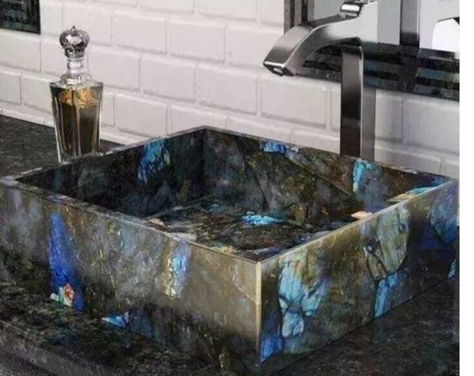 Labradorite Stone Washbasin Rectangle Design Kitchen Accessories Vessel Bathroom Decor