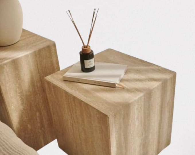 Handmade Travertine Plinth: Cubic Side Table