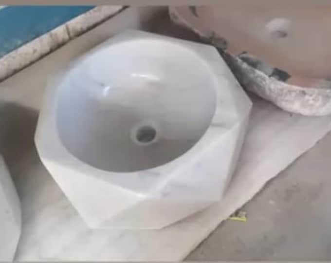 White Marble Round Hammam Sink  W45 cmxL45 cmxH25 cm / W17,7" xL17,7" xH9,8"