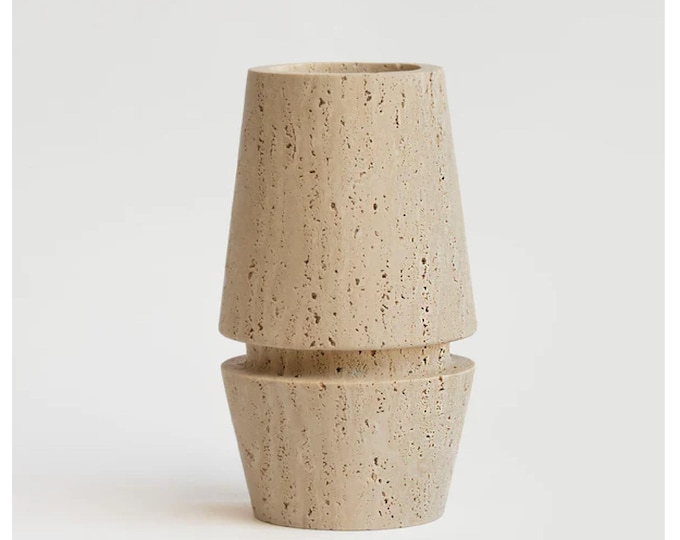 Elegant Natural Travertine Stone Planter with Textured Surface