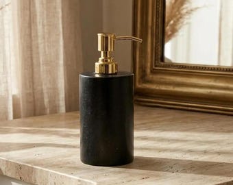Black Marble Soap Dispenser with Brass Pump | Minimalist Bathroom Decor