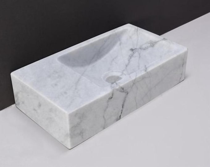 Handcrafted Carrara Marble Rectangular Vessel Sink - 24x16x5 Inches