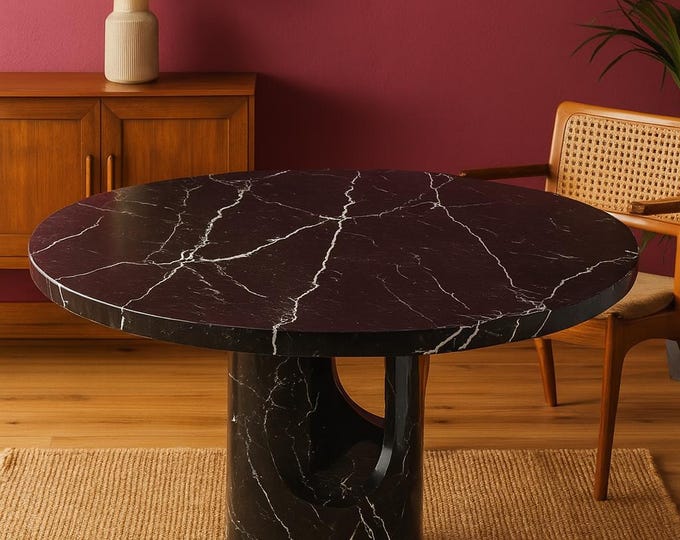 Handmade Multi-Stone Marble Dining Table: Travertine, Arabescato, Verde Alpi, Nero Marquina