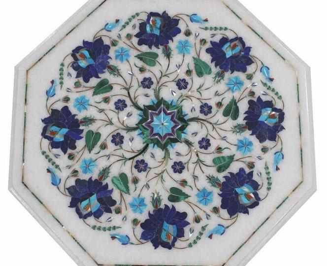 Handcrafted Pietra Dura Marble Tabletop – Floral Stone Inlay