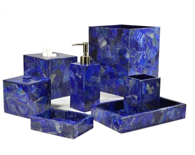 Handmade Rose Quartz Agate Bathroom Set: 7-Piece Luxury Decor