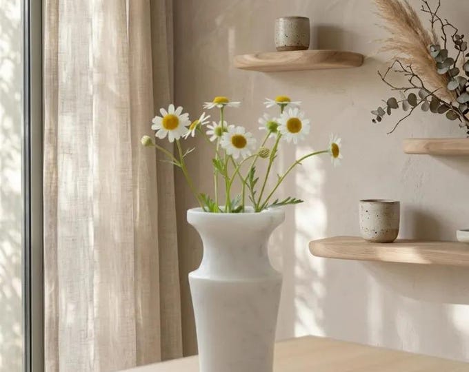 Minimalist White Marble Vase | Modern Sculptural Home Decor