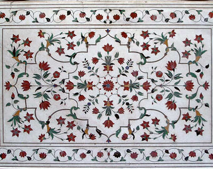 Pietra Dura Marble Table Top: Floral Inlay Dining Table (36 x 60 Inches)