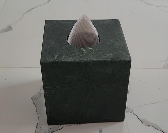 Green Marble Tissue Box Cover | Modern Bathroom & Home Accessory