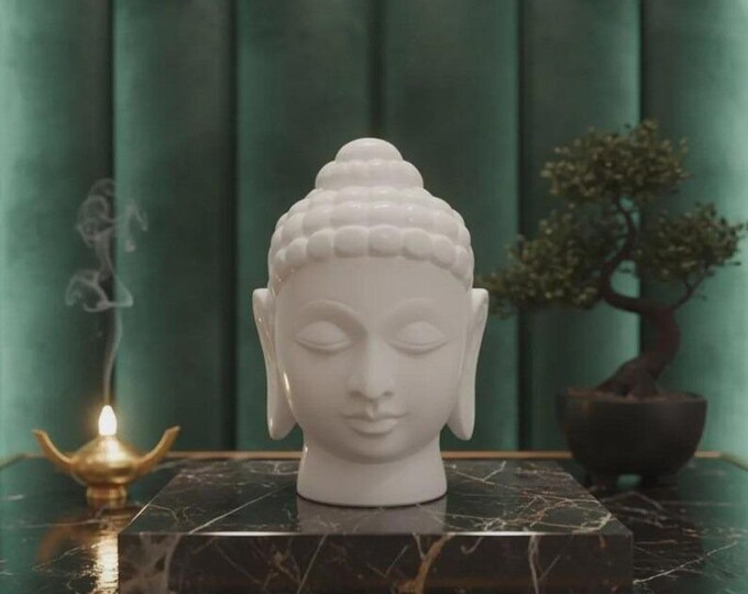 Minimalist Buddha Head Decor | White Meditation Statue