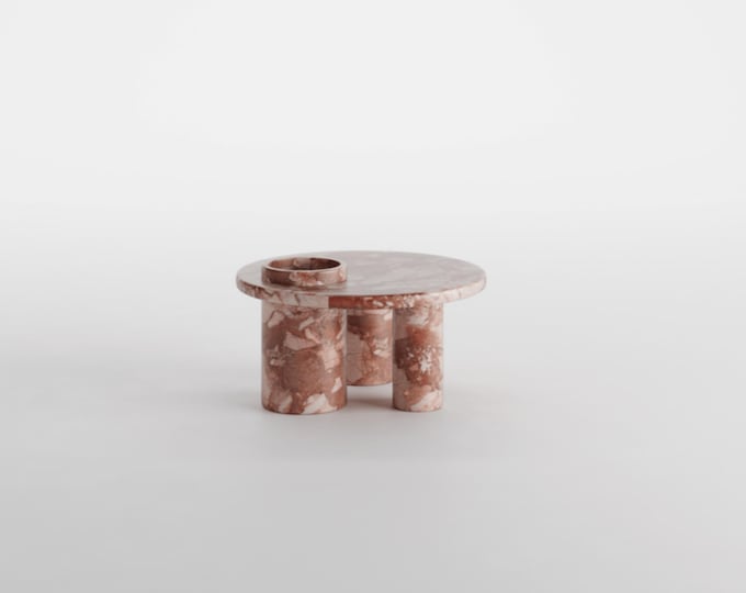 Round Sculptural Center Table with Cut-Out Detail – Earth-Toned Italian Stone Elegance for Contemporary Interiors