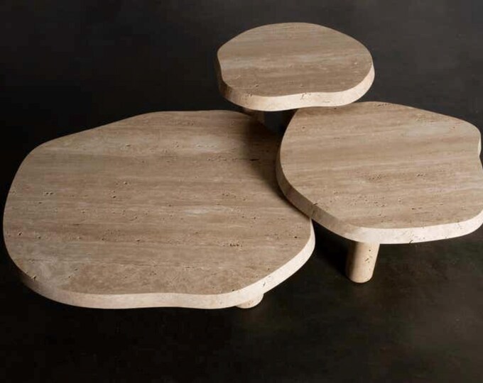 Handmade Travertine Stone Risers Set | Organic Display Pedestals | Minimalist Home & Kitchen Styling