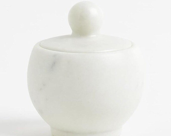 Handmade White Marble Canister | Stone Jar for Kitchen, Bathroom & Decor