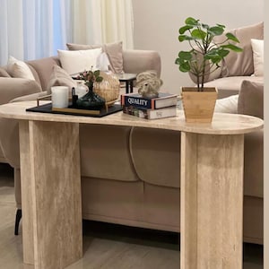 Travertine Marble Console Table – Handcrafted Natural Stone Design/Minimalist Travertine Console – Polished or Raw Marble Entryway Table