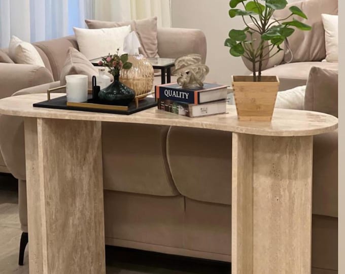 Handmade Travertine Marble Console Table: Modern Minimalist Entryway