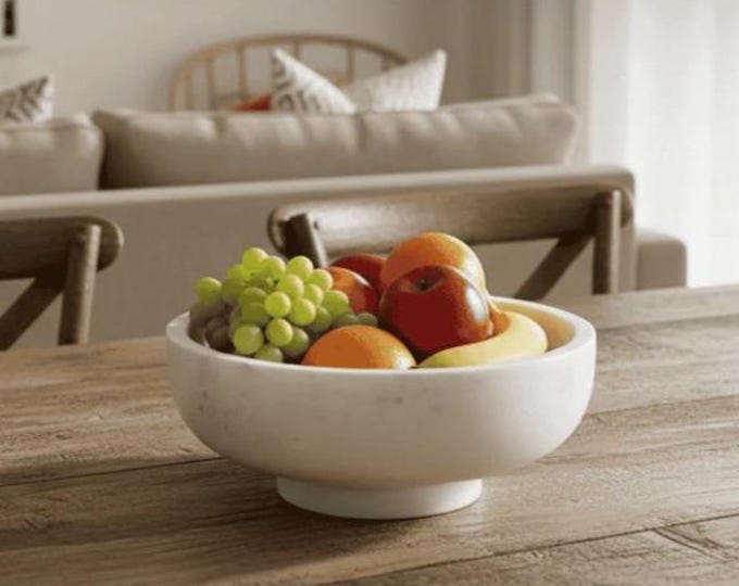 White Marble Bowl with Pedestal Base | Luxury Centerpiece Decor