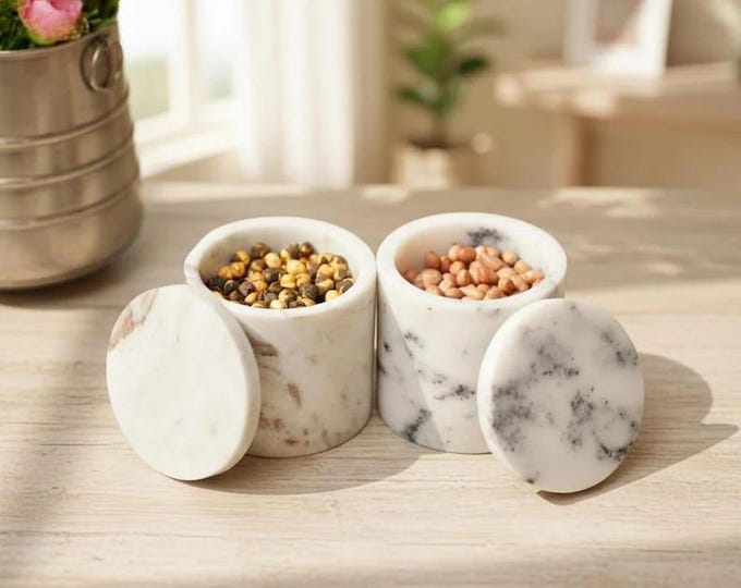 Set of 2 Marble Jars with Lids – Natural Stone Kitchen Storage