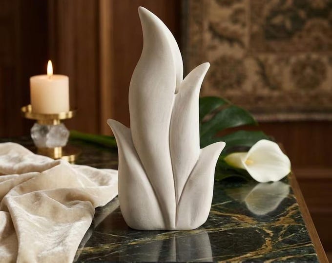 White Marble Leaf Sculpture – Modern Abstract Botanical Decor