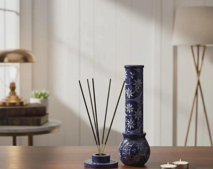 Blue Marble Incense Holder & Candle Stand Set
