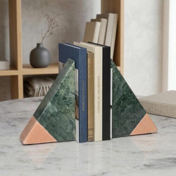 Green Marble Bookends Set, Geometric Stone Book Holders - Etsy