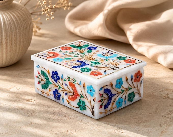 Decorative Keepsake Box, White Marble Gift Box, Artisan Home Decor