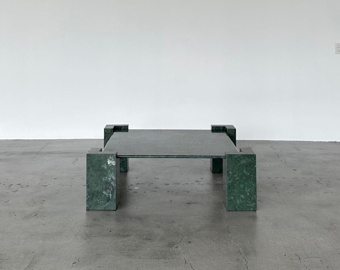 Hand-Carved Green Marble Coffee Table Modern Architectural Accent