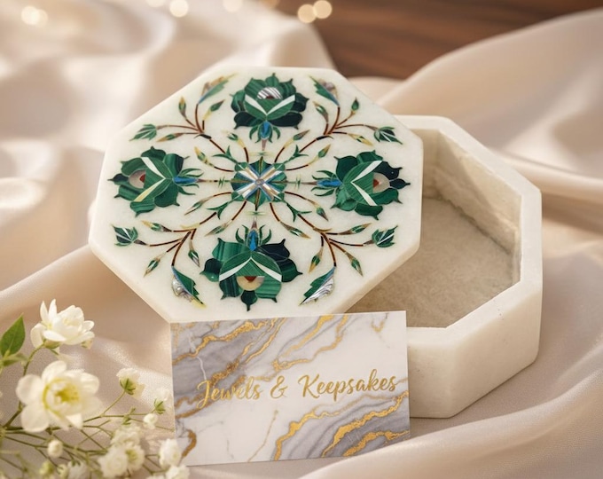 Inlay Art & Malachite Octagon Shape Jewellery Box