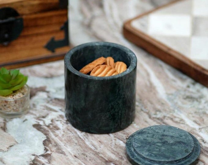 Minimalist green Marble Jar with Lid | Stone Kitchen Storage Container
