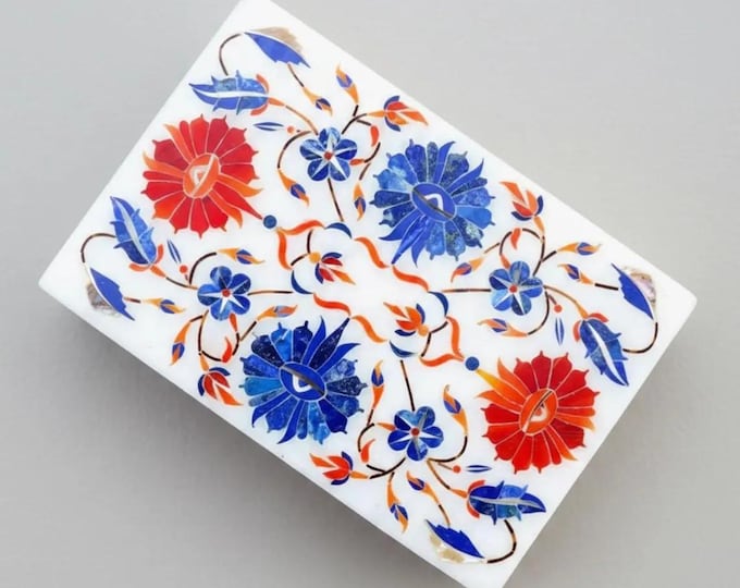 Handmade Marble Inlay Jewelry Box – Colorful Floral Stone Trinket Box
