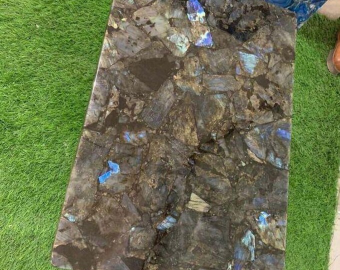 Labradorite Dining Table, Labradorite Table, Gemstone Luxury Coffee Table Top, Handmade Home & Office Decors Furniture, Only top