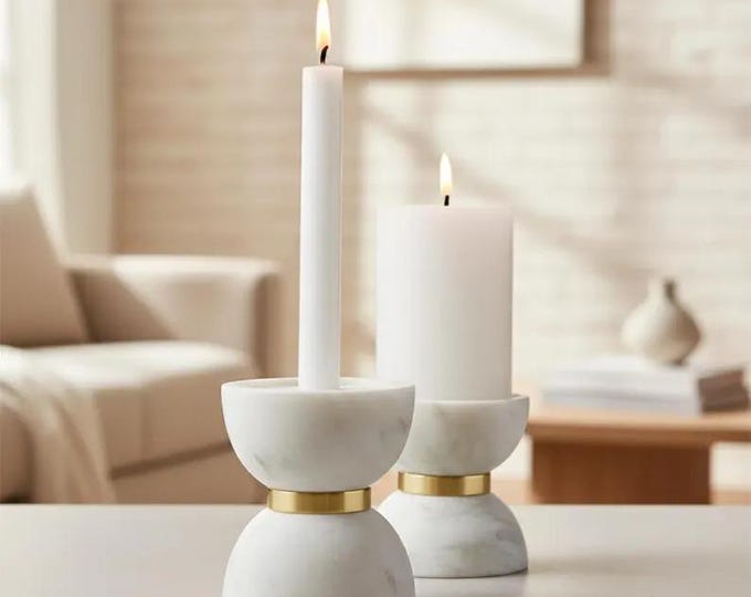 Modern Marble Candle Holders Set, Contemporary Home Decor