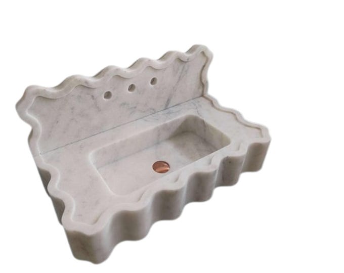 Luxury Carrara Marble Sink, Decorative Scalloped Marble Bathroom Basin