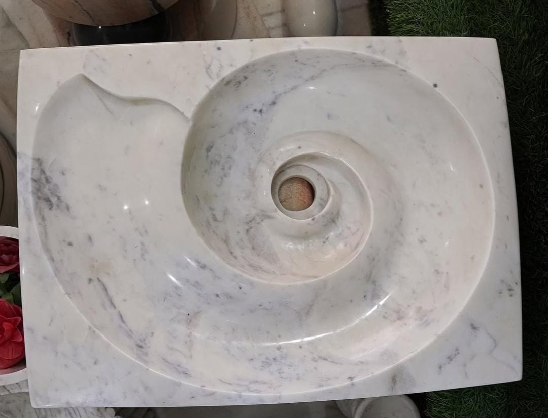 Shell Like Sink Sculpted Marble Shell Sink – Organic Nautilus Basin for Unique ...