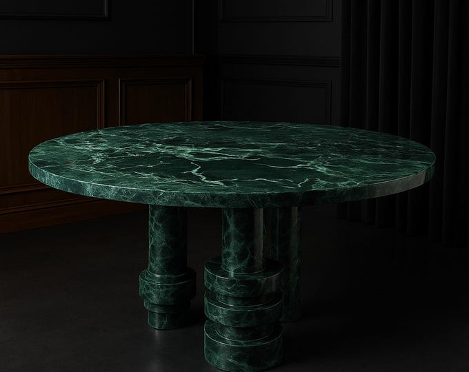 Handmade Round Marble Dining Table: Rosso Levanto Red & Forest Green Options