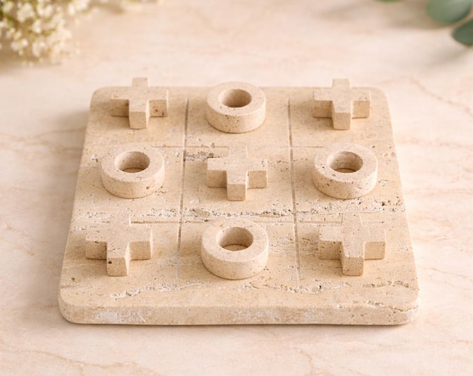 Travertine Tic Tac Toe Game – Handmade Natural Stone Board Décor