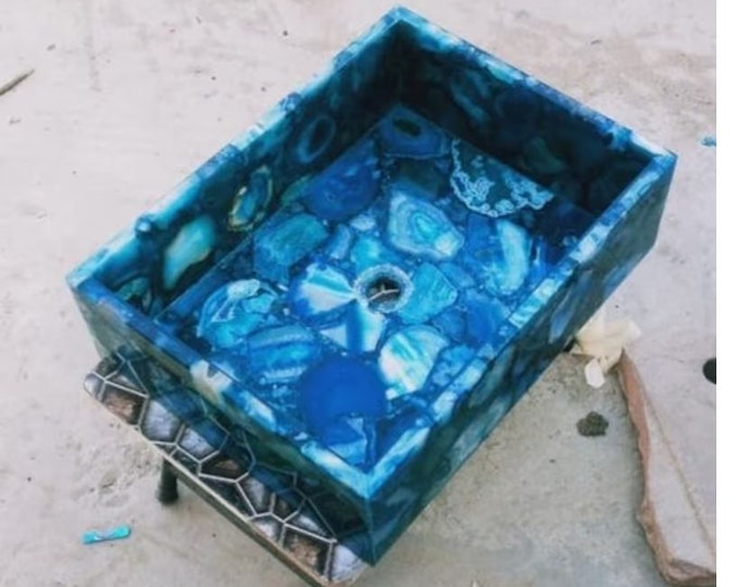 Luxury Blue Agate Stone Sink – Handmade Semi-Precious Countertop Wash Basin